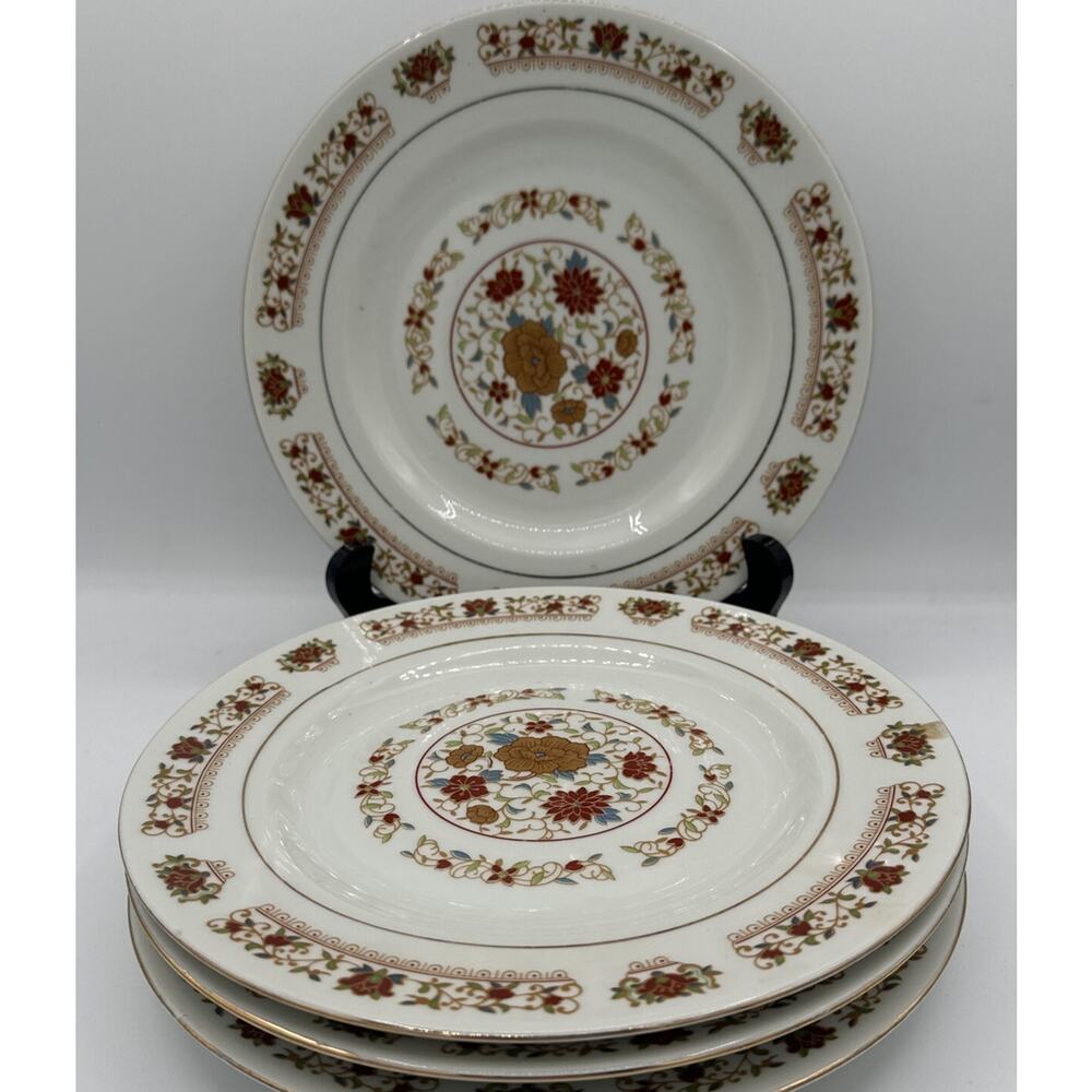 Vintage Red Green and Gold Great China Plates Set Of 4 Fall Table Decor